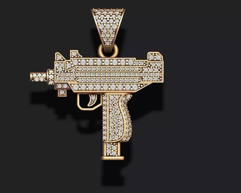 automat gun uzi pendant with gems