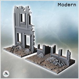 Set of ruined walls with debris on the ground (10) - Modern WW2 WW1 World War Diaroma Wargaming RPG Mini Hobby