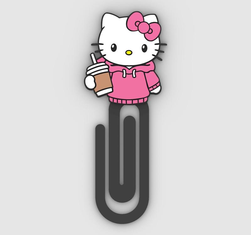 HELLO KITTY - Kitten with urban clothes in love with soda - Paper clip, bookmark - 3MF pre-painted , STL