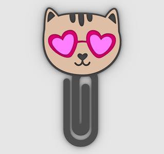 Cat with heart glasses - Paper clip, bookmark - 3MF pre-painted , STL
