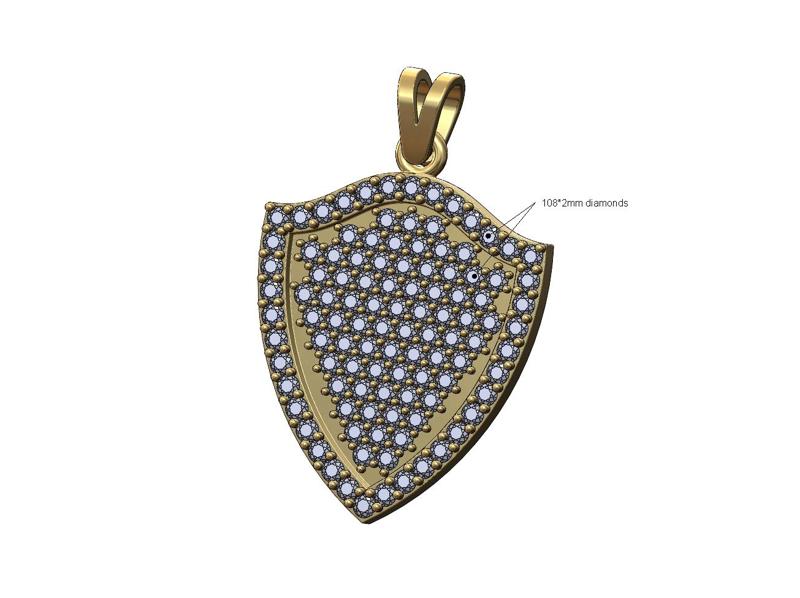 Iced diamond shield pendant with bail 3D print model