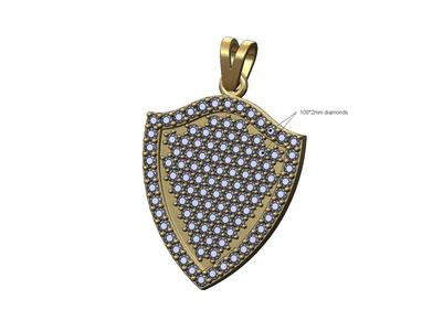 Iced diamond shield pendant with bail 3D print model