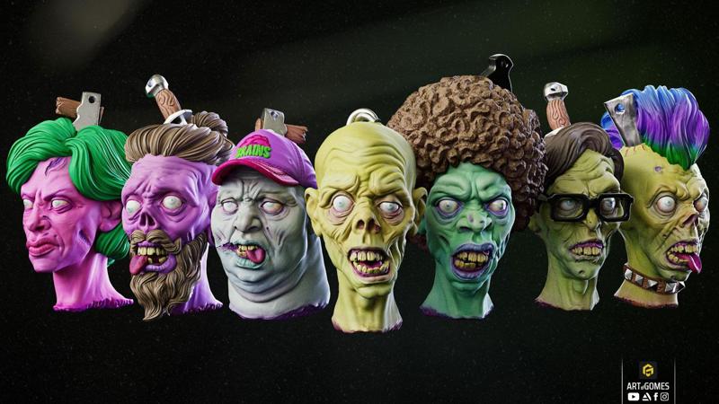 Zombies Heads Keychain and Magnets Full Collection
