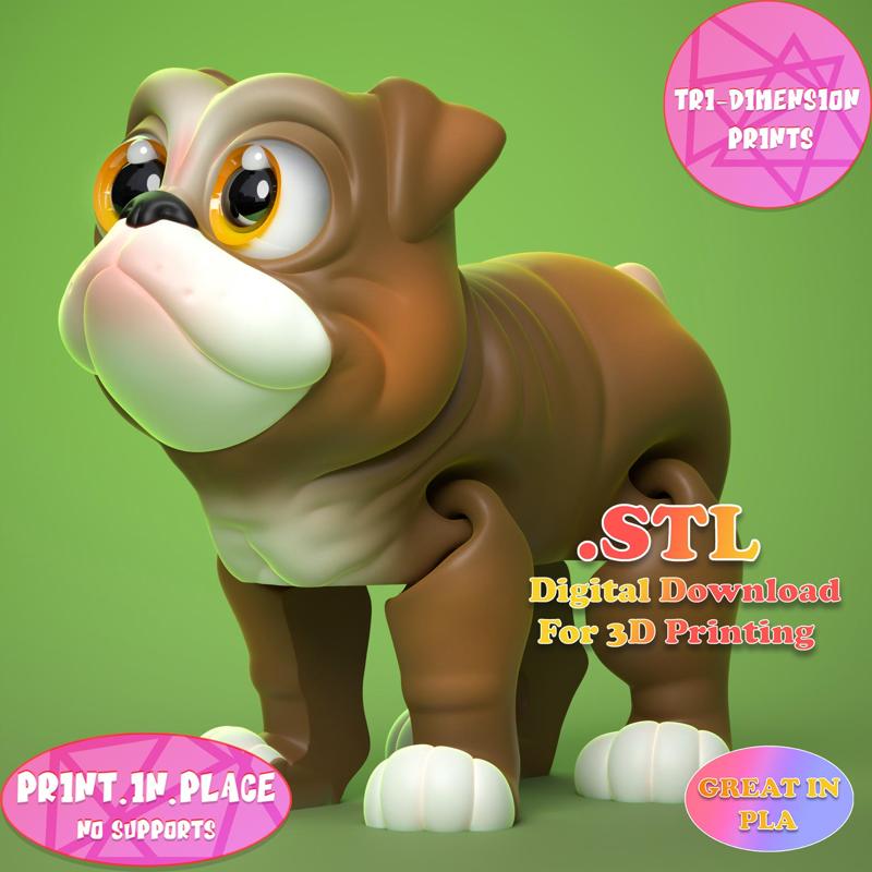 Print In Place Cute Flexi Bulldog