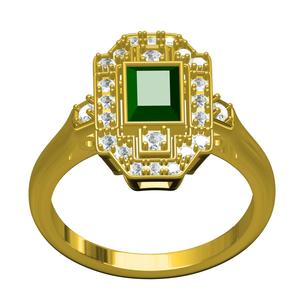 Green Square Stone Art Deco Engagement Ring