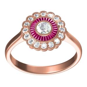 Pink Baguette With Round Diamond Double Halo Ring