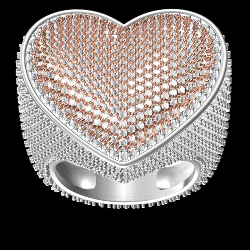 Fully Diamond Heart Signet Ring