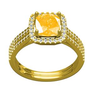 Cushion Cut Fancy Yellow Diamond Solitaire Engagement Ring