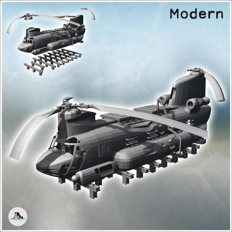Carcass of Boeing CH-47 Chinook on metal bars with damaged blades (4) - Cold Era Modern Warfare Conflict World War 3 RPG  Post-apo WW3 WWIII