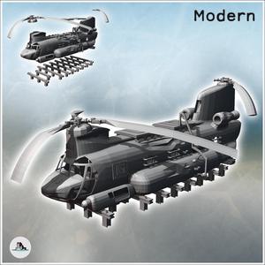 Carcass of Boeing CH-47 Chinook on metal bars with damaged blades (4) - Cold Era Modern Warfare Conflict World War 3 RPG  Post-apo WW3 WWIII