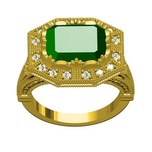 Green Emerald Art Deco Style Womens Engagement Ring