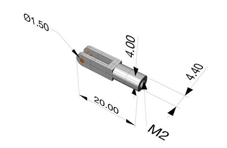 Gabelkopf (clevis) für 20 mm mit "M2-Gewinde"
