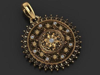 mandala gold pendant 3D printable model