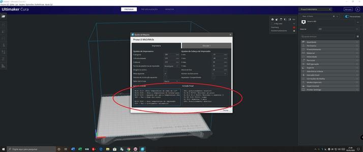 Gcode inicial, Nivelamento automático e Gcode final