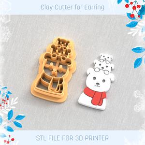 Family Polar Bears Christmas Polymer Clay Cutter