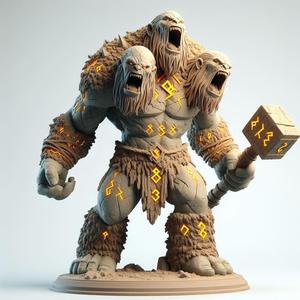 109 Three-Headed Troll - 3D-Printed Fantasy Statue with Club, character, monster, fantasy, art, sculpture, model, animal, 3d model, statue, creature, magic, 3d print, collectible, cat, wood, dragon, sword, base, warrior
