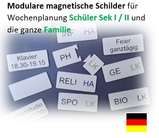 Magnetische Schilder für Wochenplanung (Weekplansystem WPS) in Deutsch