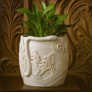 Snake Art Nouveau Plant Pot With Drainage