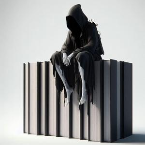 Modern Ghost Sitting on Books 3D Print – Stylish Decorative Figurine, Cute Halloween Model, Unique Desk Ornament