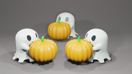 CUTE LITTLE GHOST WITH PUMPKIN - DECOR FOR HALLOWEEN