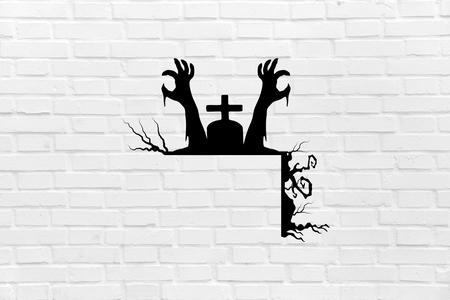HALLOWEEN MURAL DECORATION zombie cemetery door