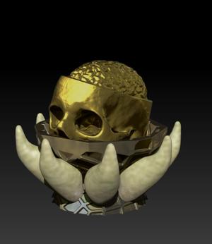 Golden Skull with Bony Horns - 3D Fantasy Structure