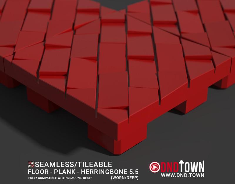 3D Modular Dungeon Tile: Floor - Plank - Herringbone 5.5 (WORN/DEEP) - DnD Town Minis (www.dnd.town)