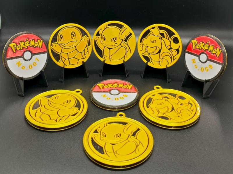 Pokemon coin/fridge magnet/spinning charm (007 Squirtle→008 Wartortle→009 Blastoise)