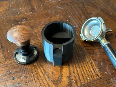 Espresso coffee basket and tamper holder