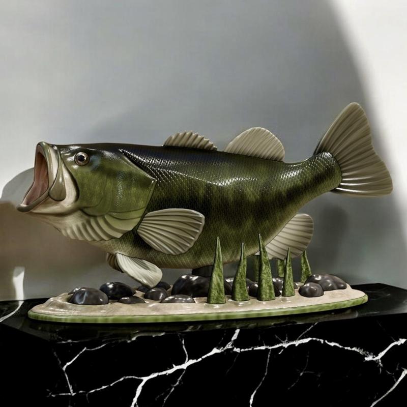 fish Largemouth Bass / Micropterus salmoides in motion natural base detailed texture for 3d printing