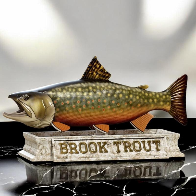 fish brook trout / Salvelinus fontinalisin stone base detailed texture for 3d printing