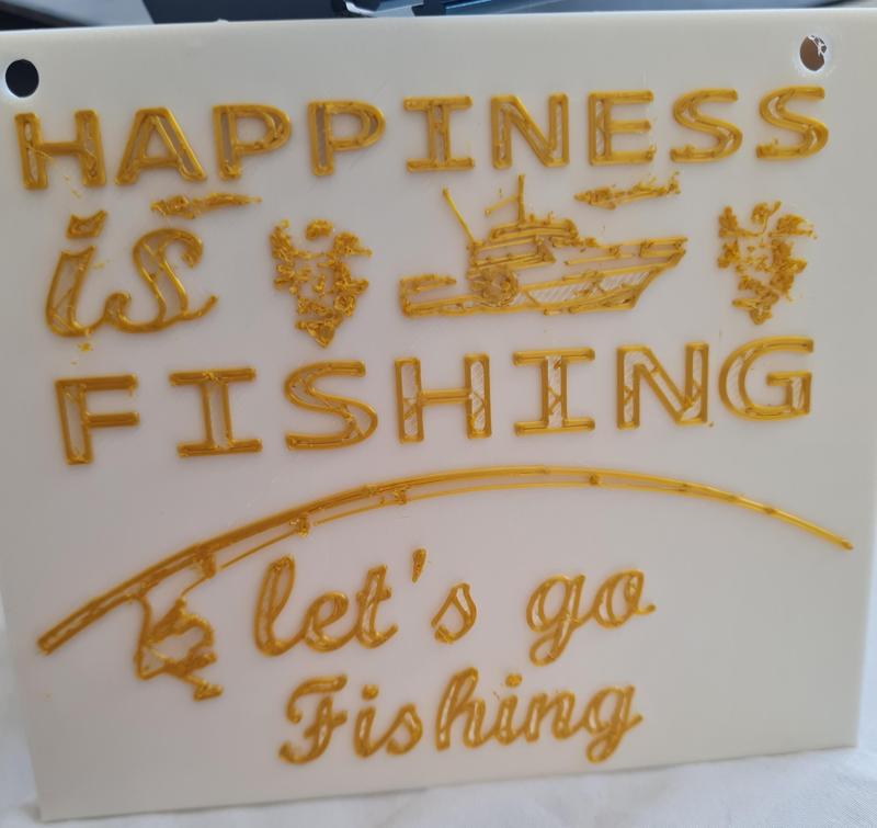 "Happiness Is Fishing: Let's Go Fishing - Enthusiast 3D Printed Sign with Stand"