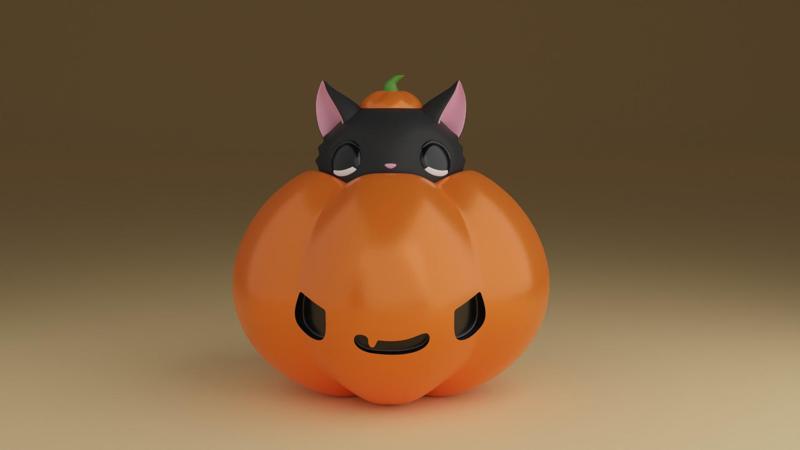 Halloween pumpkin cat