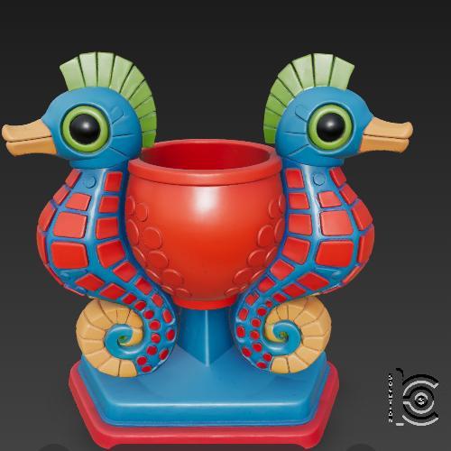 Twin Seahorse Duck Planter - 3D Model for Printing