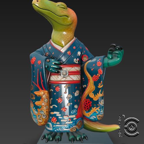 Kimono Komodo - Elegant Reptile Warrior