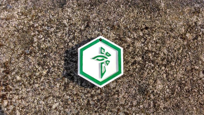 Ingress Enlightened 2-sided keychain. Both sides 'pop out'