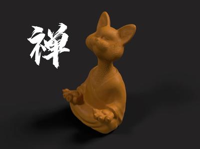 Calm and composed, meditation and Zen, creative humor, cat figurine, decorative scenery