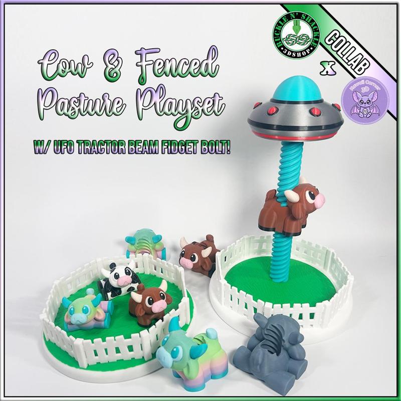 Cow & Fenced Pasture Playset - Kawaii Corner 3d Collab - Commercial Version