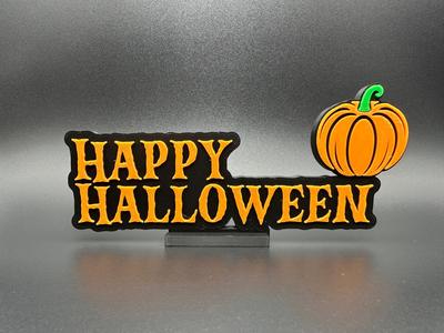 Happy Halloween Sign with Pumpkin