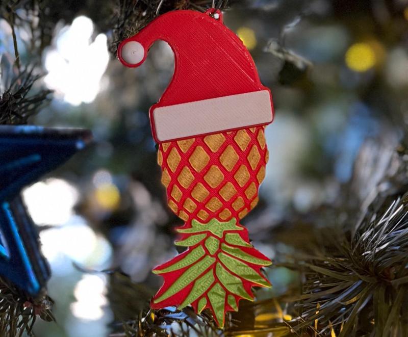 Upside down Pineapple Wearing a Santa Hat Ornament
