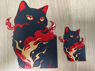 Sacred Flame Black Cat Lithophane Standee Fridge Magnet Print Hueforge