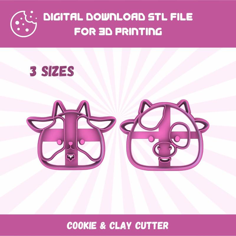 Cutty Clay stl farm animals cookie cutter, baby goat and cow, stl file for 3D printing