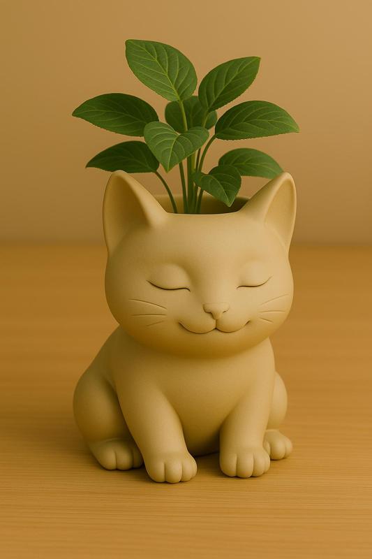 Zen Cat Planter – Cute 3D Printable Flower Pot for Plant & Desk Decor