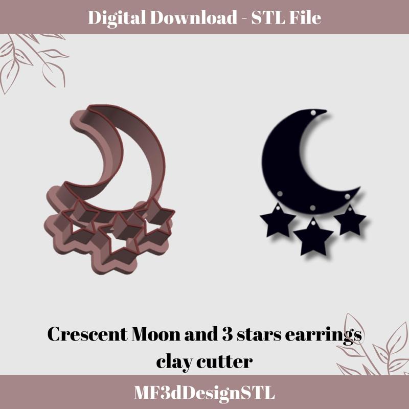 Crescent Moon and Stars 4-part Polymer Clay Cutter 4 Sizes