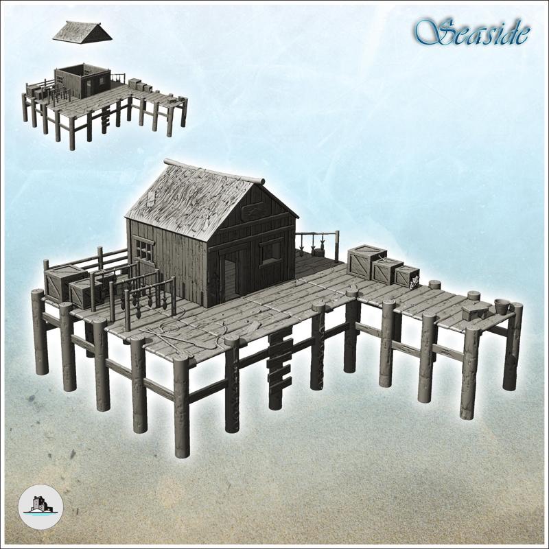 Wooden dock with warehouse building and crates (11) - Pirate Jungle Island Beach Piracy Caribbean Medieval Skull Renaissance