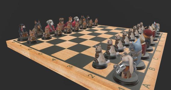 AJEDREZ DE COLECCION "PERROS Y GATOS" (PIEZA DEL REY DEL JUEGO)