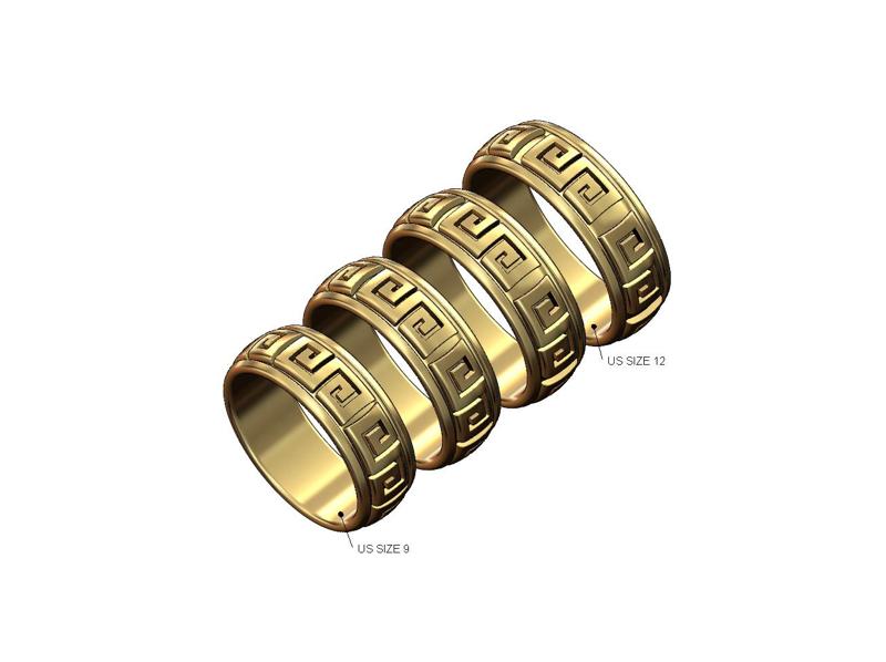 Chunky greek key scroll pattern band US sizes 9to12 3D print model