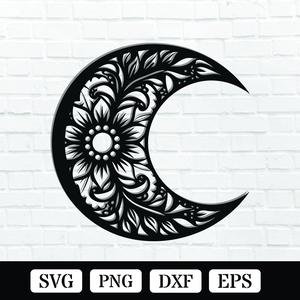 Floral Moon Shape Laser Cut SVG
