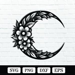 Floral Moon Metal Wall Art Laser Cut Files