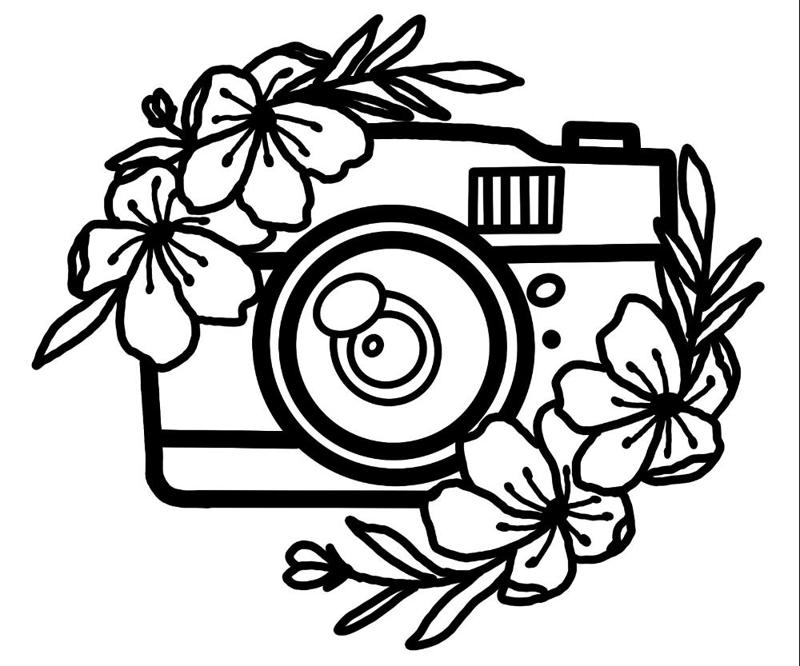 camera with flower wallart